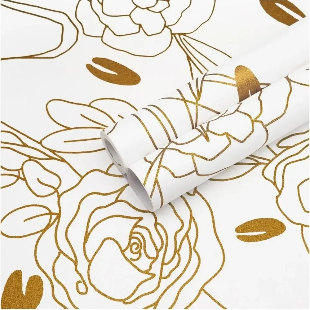 Floral Boho Peel Wallpaper Gold 17.3''×118'' Leaf Removable Vinyl Roll s30 b1